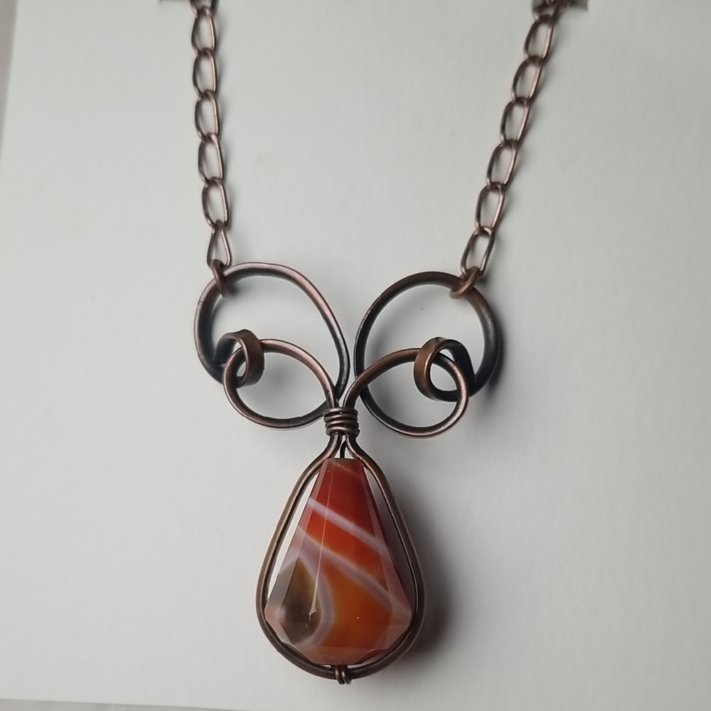 Copper Wire And Jasper Necklace